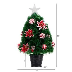 24 In. Pre-Lit Fiber Optic Artificial Christmas Tree With Ornaments, Poinsettia And Star Topper -Holiday Glow Store nearly natural pre lit christmas trees t4752 c3 1000