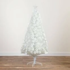 6 Ft. Pre-Lit Fiber Optic White Artificial Christmas Tree With Star Tree Topper -Holiday Glow Store nearly natural pre lit christmas trees t4770 fa 1000 1