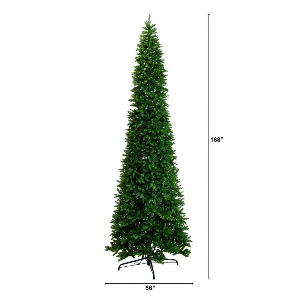 14 Ft. Pre-Lit Slim Green Mountain Pine ArtificialChristmas Tree With 1600 Warm White LED Lights And 4660 Branches 4 14 Ft. Pre-Lit Slim Green Mountain Pine ArtificialChristmas Tree With 1600 Warm White LED Lights And 4660 Branches - Image 2