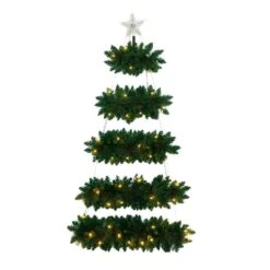 5 Ft. Pre-Lit Wall Hanging Artificial Christmas Tree With 50 Warm White LED Lights -Holiday Glow Store nearly natural pre lit christmas trees t4787 1f 1000