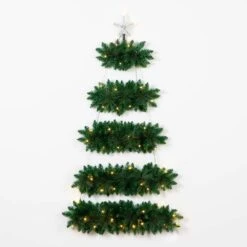5 Ft. Pre-Lit Wall Hanging Artificial Christmas Tree With 50 Warm White LED Lights -Holiday Glow Store nearly natural pre lit christmas trees t4787 4f 1000