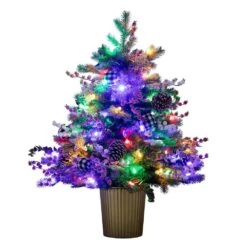 3 Ft. Pre-Lit Snow Covered Decorative Artificial Christmas Tree In Golden Planter With 80 Color Changing LED Lights -Holiday Glow Store nearly natural pre lit christmas trees t4788 44 1000