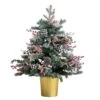 3 Ft. Pre-Lit Snow Covered Decorative Artificial Christmas Tree In Golden Planter With 80 Color Changing LED Lights -Holiday Glow Store nearly natural pre lit christmas trees t4788 64 1000