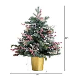 3 Ft. Pre-Lit Snow Covered Decorative Artificial Christmas Tree In Golden Planter With 80 Color Changing LED Lights -Holiday Glow Store nearly natural pre lit christmas trees t4788 c3 1000