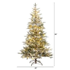 7 Ft. Pre-Lit Flocked Woodland Fir Artificial Christmas Tree With 200 Warm White LED Lights -Holiday Glow Store nearly natural pre lit christmas trees t4793 c3 1000