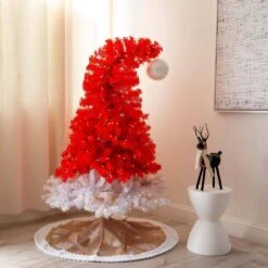 5 Ft. Pre-Lit Holiday Red Santa's Hat Artificial Christmas Tree With 300 LED Lights And 720 Tips -Holiday Glow Store nearly natural pre lit christmas trees t4794 31 1000