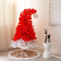 5 Ft. Pre-Lit Holiday Red Santa's Hat Artificial Christmas Tree With 300 LED Lights And 720 Tips -Holiday Glow Store nearly natural pre lit christmas trees t4794 4f 1000