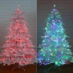 7 Ft. Pre-Lit Artificial White California Spruce Christmas Tree With 440 Color Changing LED Lights -Holiday Glow Store nearly natural pre lit christmas trees t4802 66 1000