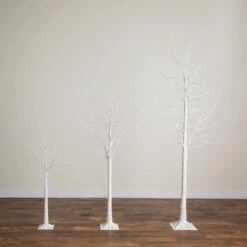 4 Ft. 6 Ft. 8 Ft. Pre-Lit Artificial White Birch Trees With LED Lights - (Set Of 3) -Holiday Glow Store nearly natural pre lit christmas trees t5101 40 1000