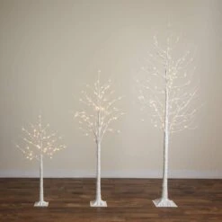 4 Ft. 6 Ft. 8 Ft. Pre-Lit Artificial White Birch Trees With LED Lights - (Set Of 3) -Holiday Glow Store nearly natural pre lit christmas trees t5101 77 1000