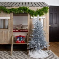 4 Ft. Artificial Silver Christmas Tree With 130-Cool White LED Lights -Holiday Glow Store nearly natural pre lit christmas trees t5238 31 1000