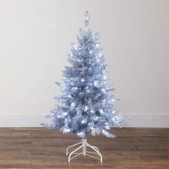 4 Ft. Artificial Silver Christmas Tree With 130-Cool White LED Lights -Holiday Glow Store nearly natural pre lit christmas trees t5238 76 1000