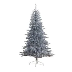 6 Ft. Artificial Silver Christmas Tree With 300-Cool White LED Lights