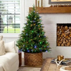 6 Ft. Pre-Lit Artificial Luxembourg Pine Christmas Tree With 250-Multicolored Traditional Bulb LED Lights -Holiday Glow Store nearly natural pre lit christmas trees t5246 31 1000