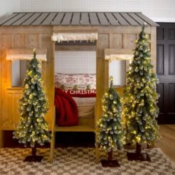 3 Ft. 4 Ft. 5 Ft. Pre-Lit Frosted Artificial Christmas Tree Set With Warm LED Lights - (Set Of 3) -Holiday Glow Store nearly natural pre lit christmas trees t5248 31 1000