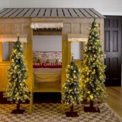 3 Ft. 4 Ft. 5 Ft. Pre-Lit Frosted Artificial Christmas Tree Set With Warm LED Lights - (Set Of 3) -Holiday Glow Store nearly natural pre lit christmas trees t5248 77 1000