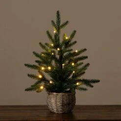 1.5 Ft. Pre-Lit Artificial Mini Christmas Tree In Basket With 20-Warm White LED Lights -Holiday Glow Store nearly natural pre lit christmas trees t5328 76 1000