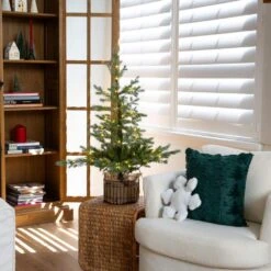 3ft. Pre-Lit Artificial Christmas Tree In Jute Wire Planter With 30-Warm White LED Lights -Holiday Glow Store nearly natural pre lit christmas trees t5377 31 1000