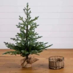 3ft. Pre-Lit Artificial Christmas Tree In Jute Wire Planter With 30-Warm White LED Lights -Holiday Glow Store nearly natural pre lit christmas trees t5377 76 1000