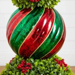 3 Ft. Pre-Lit Artificial Christmas Ornament Boxwood Topiary Tree With 70-Warm White LED Lights -Holiday Glow Store nearly natural pre lit christmas trees t5381 1d 1000