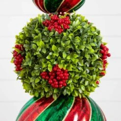 3 Ft. Pre-Lit Artificial Christmas Ornament Boxwood Topiary Tree With 70-Warm White LED Lights -Holiday Glow Store nearly natural pre lit christmas trees t5381 1f 1000