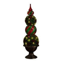 3 Ft. Pre-Lit Artificial Christmas Ornament Boxwood Topiary Tree With 70-Warm White LED Lights -Holiday Glow Store nearly natural pre lit christmas trees t5381 4f 1000