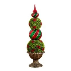 3 Ft. Pre-Lit Artificial Christmas Ornament Boxwood Topiary Tree With 70-Warm White LED Lights