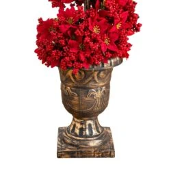 3 Ft. Pre-Lit Artificial Christmas Poinsettias And Berries Spiral Topiary Tree With 30-Warm White LED Lights -Holiday Glow Store nearly natural pre lit christmas trees t5382 44 1000