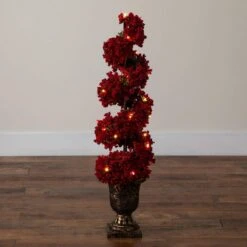 3 Ft. Pre-Lit Artificial Christmas Poinsettias And Berries Spiral Topiary Tree With 30-Warm White LED Lights -Holiday Glow Store nearly natural pre lit christmas trees t5382 76 1000