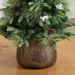 4 Ft. Pre-Lit Faux Mixed Pine Snowed Christmas Tree With Pinecones In Decorative Planter With 60-Warm White LED Lights -Holiday Glow Store nearly natural pre lit christmas trees t5386 76 1000