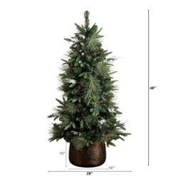 4 Ft. Pre-Lit Faux Mixed Pine Snowed Christmas Tree With Pinecones In Decorative Planter With 60-Warm White LED Lights -Holiday Glow Store nearly natural pre lit christmas trees t5386 c3 1000