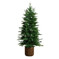 4.5 Ft. Pre-Lit Artificial Christmas Tree In Decorative Planter With 60-Clear LED Lights -Holiday Glow Store nearly natural pre lit christmas trees t5390 4f 1000
