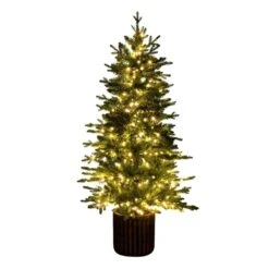 4.5 Ft. Pre-Lit Artificial Christmas Tree In Decorative Planter With 60-Clear LED Lights