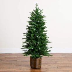 4.5 Ft. Pre-Lit Artificial Christmas Tree In Decorative Planter With 60-Clear LED Lights -Holiday Glow Store nearly natural pre lit christmas trees t5390 66 1000