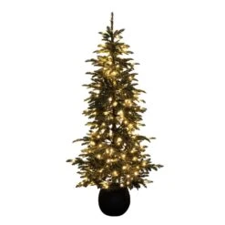 6 Ft. Pre-Lit Artificial Pine Christmas Tree In Round Black Decorative Planter With 60-Warm White LED Lights -Holiday Glow Store nearly natural pre lit christmas trees t5391 4f 1000