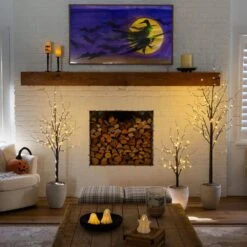 3 Ft. 5 Ft. 6 Ft. Artificial Brown Birch Trees With Warm White LED Lights - (Set Of 3) -Holiday Glow Store nearly natural pre lit christmas trees t5395 31 1000