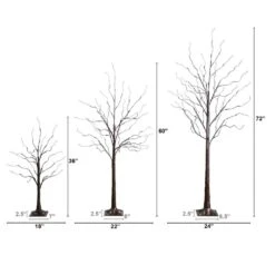 3 Ft. 5 Ft. 6 Ft. Artificial Brown Birch Trees With Warm White LED Lights - (Set Of 3) -Holiday Glow Store nearly natural pre lit christmas trees t5395 4f 1000