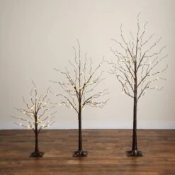 3 Ft. 5 Ft. 6 Ft. Artificial Brown Birch Trees With Warm White LED Lights - (Set Of 3) -Holiday Glow Store nearly natural pre lit christmas trees t5395 c3 1000