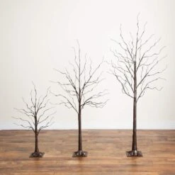 3 Ft. 5 Ft. 6 Ft. Artificial Brown Birch Trees With Warm White LED Lights - (Set Of 3) -Holiday Glow Store nearly natural pre lit christmas trees t5395 d4 1000