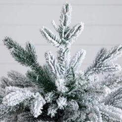 4 Ft. Pre-Lit Artificial Flocked Christmas Tree With 100-Warm White LED Lights In Decorative Trunk Planter -Holiday Glow Store nearly natural pre lit christmas trees t5405 44 1000