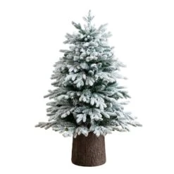 4 Ft. Pre-Lit Artificial Flocked Christmas Tree With 100-Warm White LED Lights In Decorative Trunk Planter -Holiday Glow Store nearly natural pre lit christmas trees t5405 4f 1000