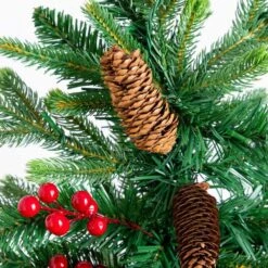 4 Ft. Pre-Lit Artificial Christmas Tree With Pinecones, Berries And 100-Multicolored LED Lights In Decorative Planter -Holiday Glow Store nearly natural pre lit christmas trees t5406 1f 1000