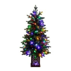 4 Ft. Pre-Lit Artificial Christmas Tree With Pinecones, Berries And 100-Multicolored LED Lights In Decorative Planter