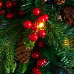 4 Ft. Pre-Lit Artificial Christmas Tree With Pinecones, Berries And 100-Multicolored LED Lights In Decorative Planter -Holiday Glow Store nearly natural pre lit christmas trees t5406 66 1000