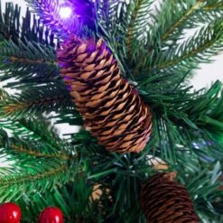 4 Ft. Pre-Lit Artificial Christmas Tree With Pinecones, Berries And 100-Multicolored LED Lights In Decorative Planter -Holiday Glow Store nearly natural pre lit christmas trees t5406 76 1000