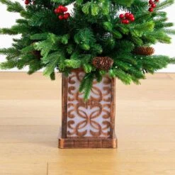 4 Ft. Pre-Lit Artificial Christmas Tree With Pinecones, Berries And 100-Multicolored LED Lights In Decorative Planter -Holiday Glow Store nearly natural pre lit christmas trees t5406 77 1000