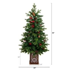 4 Ft. Pre-Lit Artificial Christmas Tree With Pinecones, Berries And 100-Multicolored LED Lights In Decorative Planter -Holiday Glow Store nearly natural pre lit christmas trees t5406 c3 1000