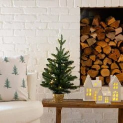 2 Ft. Pre-Lit Artificial Classic Christmas Tree With 35-Warm White LED Lights In Gold Decorative Planter -Holiday Glow Store nearly natural pre lit christmas trees t5407 31 1000