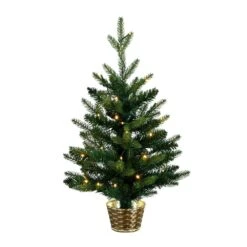 2 Ft. Pre-Lit Artificial Classic Christmas Tree With 35-Warm White LED Lights In Gold Decorative Planter