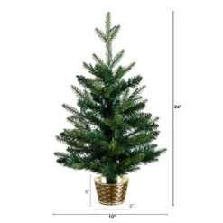2 Ft. Pre-Lit Artificial Classic Christmas Tree With 35-Warm White LED Lights In Gold Decorative Planter -Holiday Glow Store nearly natural pre lit christmas trees t5407 c3 1000